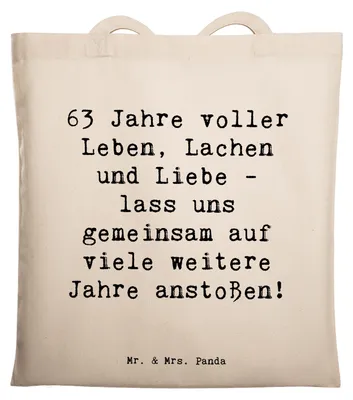 Produktbild von Mr. & Mrs. Panda Einkaufstasche Spruch 63. Geburtstag Freude - Transparent - Geschenk, einzigartiges, Shopping Tasche, Geburtstagsfeier, Schultasche, Tragetasche, Leben