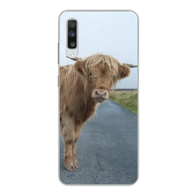 Produktbild von MuchoWow® Handyhülle Schutzhülle Hülle für Samsung Galaxy A70 Scottish Highlander - Straße - Gras Silikon Softcase Handy Hülle - Schutzhaube