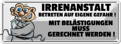 Produktbild von vianmo Blechschild 10x27 cm Irrenanstalt Betreten auf Dekoration Spruch Zitat