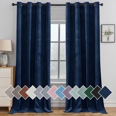 Immagine prodotto di Set di 2 tende oscuranti - 140x175 cm - Tende in velluto - Tende con passanti - Tende termiche - Blu scuro