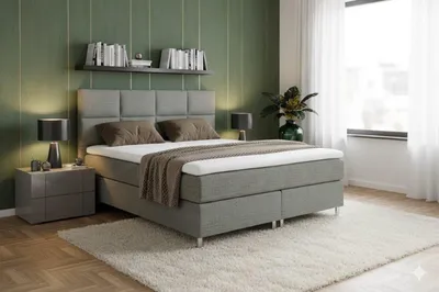 Produktbild von Boxspringbett MIAMI 180x200 cm Webstoff Grau mit 7 Zonen Taschenfederkern-Matratze mit Visco-Topper