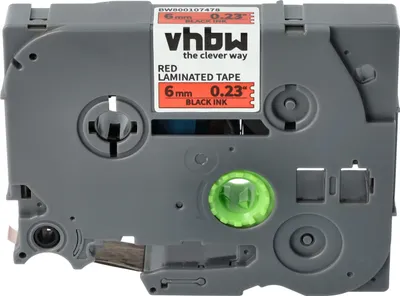 Produktbild von vhbw Schriftband-Kassette kompatibel mit Brother PT 1250, 1230PC, 1200P, 1200, 1090, 1080, 1010, 1000-Serie Etiketten-Drucker 8m x 6mm Schwarz auf Rot