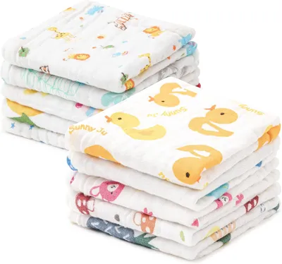 Produktbild von 10er Baby Waschlappen weiche Handtš¹cher Waschtš¹cher aus hochwertigen Bambusfaser mit H?nge Seil