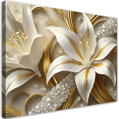 Produktbild von Leinwandbild Glamourlilien in Gold 120x80 Feeby Gold bild für die wand bereit zum aufhängen