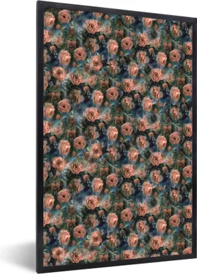 Produktbild von MuchoWow® MuchoWow® Gerahmtes Poster Rosen - Aquarell - Rosa 40x60 cm - Poster mit zchwarzem Bilderrahmen - Papierdruck - Wandbilder