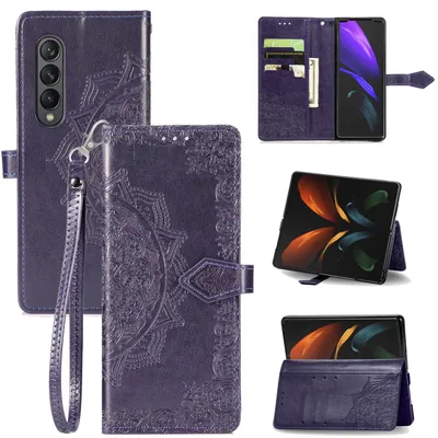 Productafbeelding van König Design hoesje, compatibel met Samsung Galaxy Z Fold4 5G, kunstleren telefoonhoesje - telefoonhoesje, paars