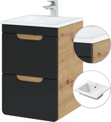 Produktbild von Waschtischunterschrank 42 cm Keramik-Becken NEW-LUTON in seidenmatt anthrazit mit Wotan Eiche Nb., B/H/T ca. 42/60,5/42cm
