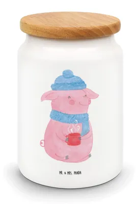 Produktbild von Mr. & Mrs. Panda Frischhaltedose Schwein Glühwein - Weiß - Geschenk, Weihnachten, Dose, leckerlidose, Vorratsdose, zuckerdose, Punsch, behälter, Kaffeedose, Glühschwein