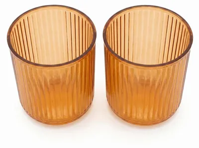 Immagine prodotto di Set di 2 bicchieri per il dentifricio in plastica, 8x9 cm, trasparenti arancioni, infrangibili