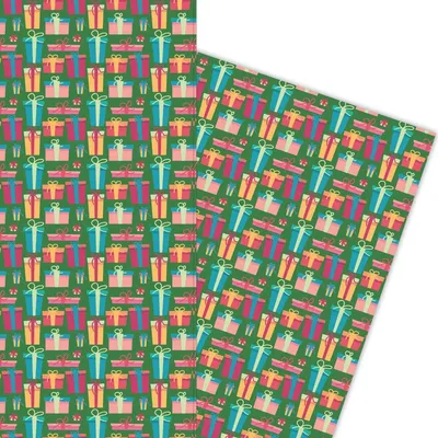 Produktbild von Fröhliches Geschenkpapier mit vielen Geschenken auf grün - G5973, 32 x 48cm