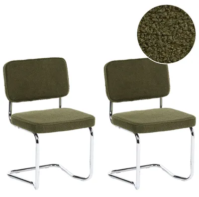 Produktbild von BELIANI Esszimmerstuhl 2er Set Grün aus Bouclé Gepolstert mit Eisenbeinen Retro Stil Freischwinger