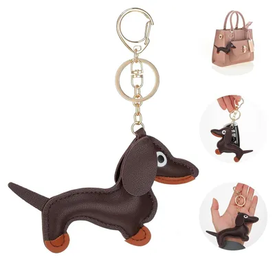 Imagen del producto de TRANKIELO® - Llavero de teckel de cuero - Adorno de perro encantador - Perfecto para colgar en bolsos - Un regalo ideal para amantes de los animales