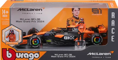 Produktbild von Bburago 1:24 RACE Formula F1 – McLaren F1 Team MCL38(2024) #81 (Oscar Piastr) – mit Fahrer und Dekor