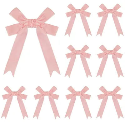Immagine prodotto di 10 Pezzi Fiocchi di Natale in Flanella - Decorazioni Natalizie in Velluto Doppio (Rosa)