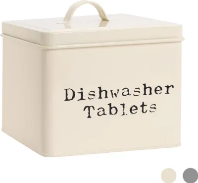 Produktbild von Harbour Housewares Industrie Geschirrspüler Tablet-Speicher-Zinn - Vintage Style Stahl Küche Storage Caddy mit Deckel - Creme