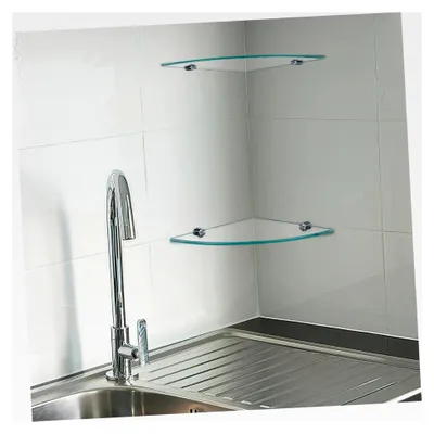 Produktbild von 2 Stück Badezimmer Eckregal aus Glas 20x20cm 6mm mit Wandhalterung zur Montage