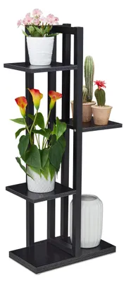 Produktbild von Metallener Blumenständer, 4-stöckig, Holzoptik, H x B x T: 93 x 42,5 x 22,5 cm, Pflanzenregal, schwarz