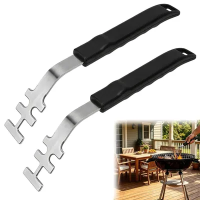 Produktbild von Grillrosthebel Grillrostheber - Edelstahl - 2 Stück - Schwarzer Griff - Hitzebeständig