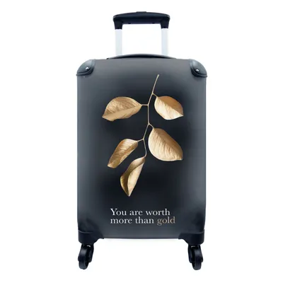 Produktbild von MuchoWow® Koffer Handgepäck Trolley Rollkoffer Kleine Reisekoffer mit 4 Rollen - Zitate - Blätter - Gold - Cabin Size < 55x40x23 cm & 55x40x20 cm - Fotokoffer - Kabinenkoffer - Boardgepäck - Reise-Box - Reisekoffer - Reisegepäck - Koffer mit Bild - Trolley für Kinder