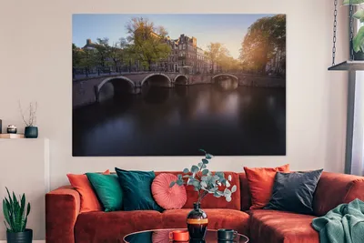 Produktbild von OneMillionCanvasses® - Leinwandbilder - 150x100 cm, Ein Sonnenuntergang über der Keizersgracht in Amsterdam, Wandbilder Kunstdruck Wanddekoration