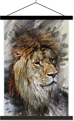 Produktbild von MuchoWow® Textilposter Löwe - Abstrakt - Gemälde 60x90 cm mit schwarzem Rahmen - Poster Wohnzimmer