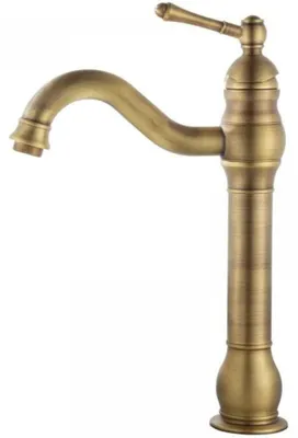 Obrázek produktu pro Baterie do koupelny, vintage design, umyvadlová, s výtokem 220 mm, otočná o 360°, jednopáková, antikový vzhled, kartáčovaná povrchová úprava