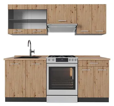 Image de Cuisine Vicco R-Line Chêne Artisan/Anthracite 200cm , PT Chêne, Model 48956