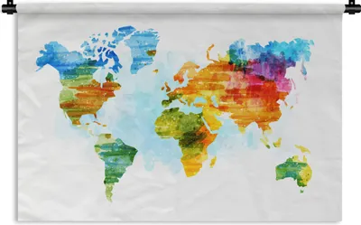 Produktbild von MuchoWow® Wandteppich Wandbehang Weltkarte - Aquarell - Regenbogen - Kinder - Jungen - Mädchen 90x60 cm Tapisserie Dekoration Wandtuch - Wandskulpturen - Bildteppich