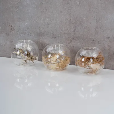 Produktbild von 3er Set Teelichthalter Glaskugel Blumen Bohodeko Kerzenständer Tischdeko Hochzeit