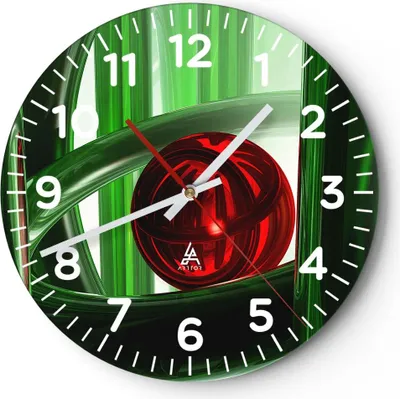 Produktbild von Wanduhr - Rund - Glasuhr - Computergrafik 3d modern Komposition - 30x30cm - Schleichendes Uhrwerk - Lautlos - zum Aufhängen bereit - Dekoration Modern - Wanddekoration aus Glas - C4AR30x30-0359