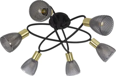 Produktbild von Näve Leuchten 6er Spot Deckenleuchte "LINDITA" Ø: 59cm 6er Spot Deckenleuchte "LINDITA" Ø: 59cm Deckenleuchten - 6er Spot Deckenleuchte "LINDITA" Ø: 59cm, Deckenlampe im Retro Style, aus Metall und Glas in schwarz, 26 cm hoch, Ø 59 cm, E14-Fassung