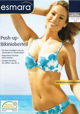Produktbild von Esmara Push up Bikinioberteil Wattiert Rückenverschluss Hellblau-Weiß 36 B