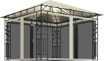 Produktbild von vidaXL Pavillon mit Moskitonetz & LED-Lichterkette 3x3x2,73m Cremeweiß