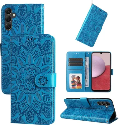 Produktbild von Mobigear Sunflower  Samsung Galaxy A14 Hülle Klapphülle Geldbörse - Blau