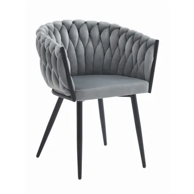 Produktbild von Gepolsterter Stuhl mit gestepptem Design, ergonomischer Schreibtischstuhl hellgrauer Samtsitz, schwarze Metallbeine, 79 cm Höhe, 61 cm Breite