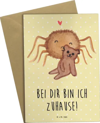 Produktbild von Mr. & Mrs. Panda Grußkarte Spinne Agathe Teddy - Gelb Pastell - Geschenk, hochzeitskarten, weihnachtskarten, Freundschaft, osterkarten, Grußkarten, Treue, kommunionskarte