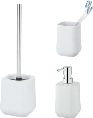Produktbild von Schöner Wohnen Keramik Bad-Accessoire Set Adine Weiß WC-Garnitur Seifenspender Zahnputzbecher