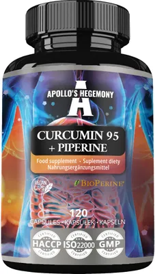 Produktbild von Curcumin 95 + Piperin 302mg pro Kapsel - 120 Vegane Kapseln