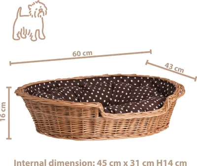Obrázok produktu pre Vŕbový kôš pre psov oválny s vankúšom 60X43 H16 CM