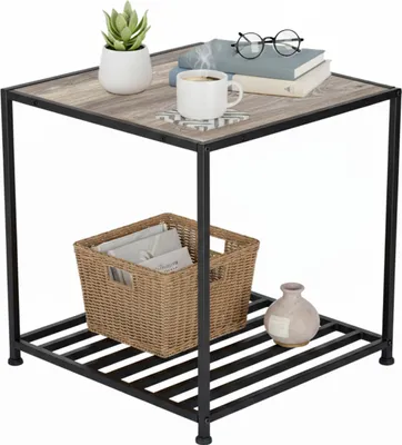 Obrázek produktu pro Odkládací stolek Relaxdays s policí, rozměry: 50 x 50,5 x 50,5 cm, industriální styl, stolek do obývacího pokoje a ložnice, šedá/černá