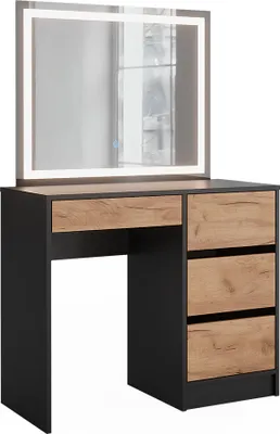 Produktbild von Schminktisch Vicco Sherry Anthrazit/Goldkraft Eiche 90 x 75 cm mit LED-Spiegel, Model 52035