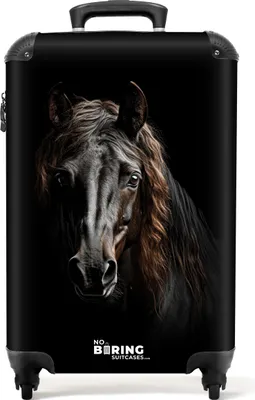 Produktbild von NoBoringSuitcases.com Handgepäck Koffer 55x40x20 cm, Tiere auf schwarzem Hintergrund: Friesisches Pferd, 36L