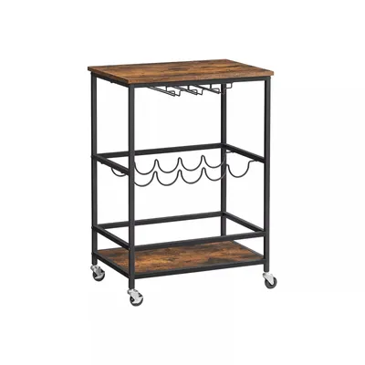 Produktbild von In And OutdoorMatch Servierwagen Vanessa - Küchenwagen - Auf Rollen - Mit Regalen - Glas- und Flaschenhalter - 60x40x75cm - Industriedesign - Vintage Braun/Schwarz