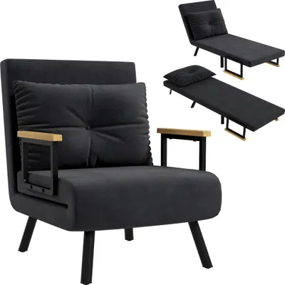 Image de HOMCOM Fauteuil convertible 1 place chauffeuse 4 en 1 canapé convertible fauteuil lit avec dossier réglable en 5 positions, coussin inclus, canapé-lit 1 place pour invités, salon, charge 120 kg, noir