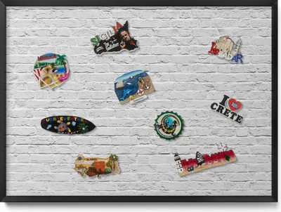 Produktbild von Magnetboard 70x50 cm – Schwarzer Rahmen – Helle Ziegelwand-Struktur – Magnetische Tafel, Magnetwand – Metall Magnetische Tafel, Kinderzimmer