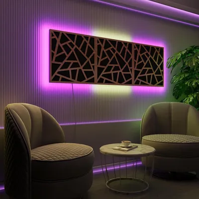 Immagine prodotto di Confezione da 3 pannelli acustici a LED con RGB Glow per Echo Control | Pannelli fonoassorbenti con retroilluminazione | 3x SKYROSS - Grouped | Noce