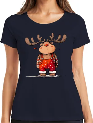 Produktbild von Niedliches Rentier Lichterkette Rotnase Weihnachten Geschenk Damen T-Shirt, Navy, L