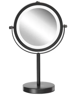 Produktbild von BELIANI Schminkspiegel Schwarz Eisen rund doppelseitig drehbar mit LED Licht Ständer 5-fach Vergrößerung Modern Kosmetikspiegel Tischspiegel