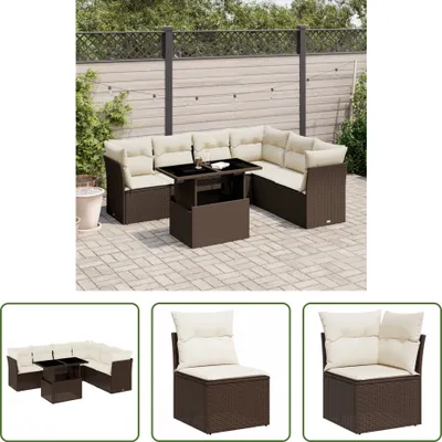 Produktbild von The Living Store 7-tlg. Garten-Sofagarnitur mit Kissen Braun Poly Rattan