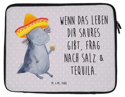 Produktbild von Mr. & Mrs. Panda Hülle Laptop Axolotl Tequila 27 x 36 cm - Grau Pastell - Geschenk, Laptoptasche, Tasche, Sombrero, Party, Laptophülle, Mexico, Spruch, trinken, Case